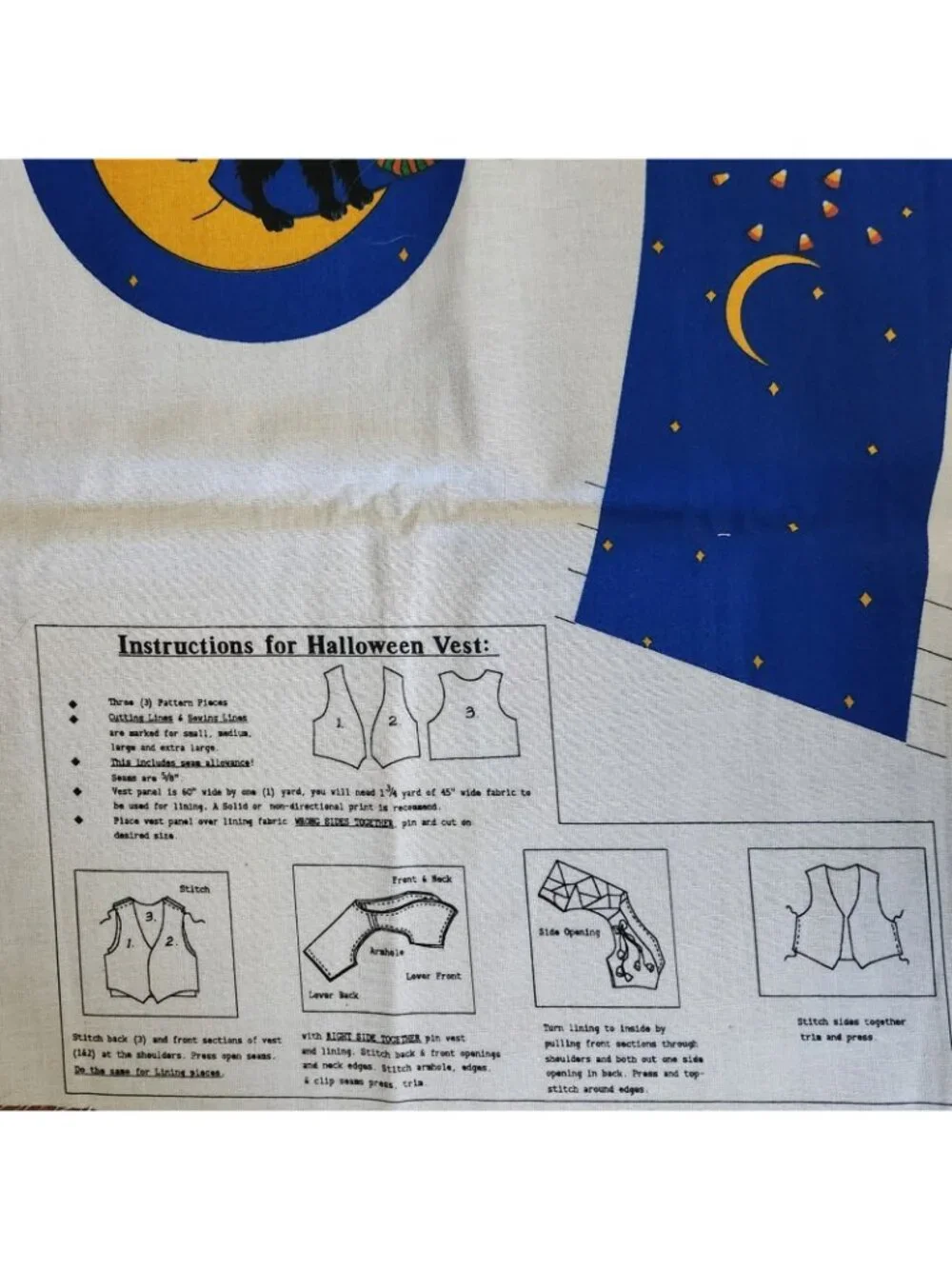 Vintage Halloween Cat Vest Fabric Panel Concord Kessler Cut & Sew 1970s/80s